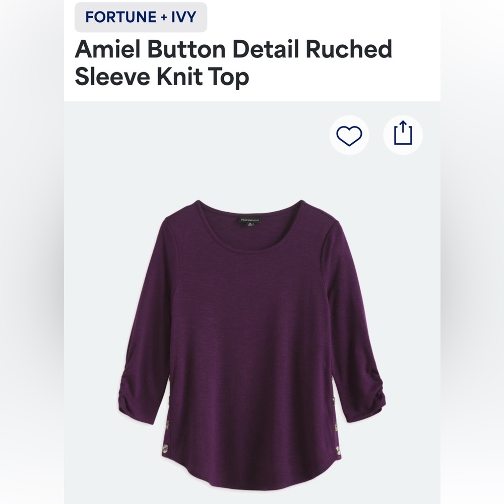 Fortune & Ivy Dark Purple Ruched Sleeve Knit Top